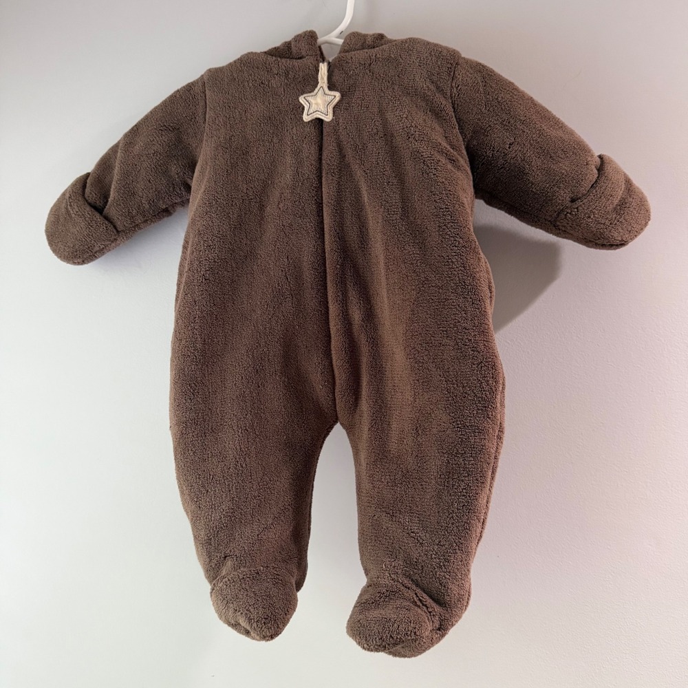 Koala Baby Boutique Pram Suit Unisex 0-3M Brown Excellent Fleece Star Hooded